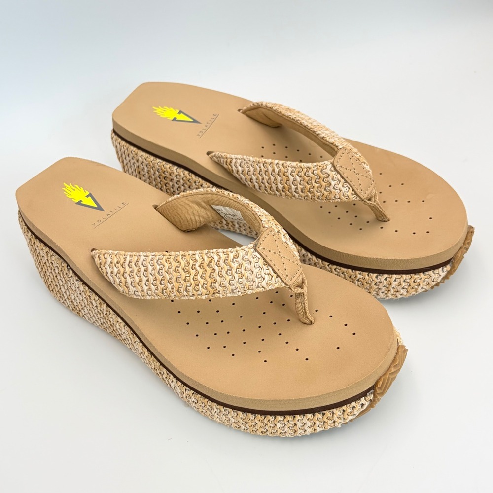 Volatile Neville Wedge Sandals Woven Raffia Platform Flip Flop Sz 8 Boho Summer - Picture 7 of 14